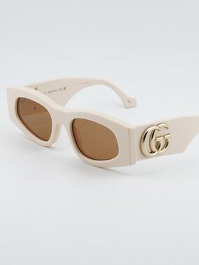 Gucci GG1754S 003 Women Sunglasses Beige Rectangle Frame, Brown Lenses